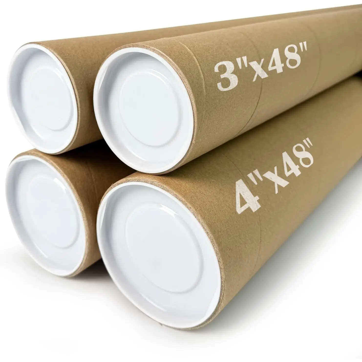 4 Pack Poster Mailing Tubes with Caps, Heavy Duty Cardboard Poster Tube, Shipping Tube for Prints, Documents, Crafts & Golf Clubs (4in*48in, 3in*48in)