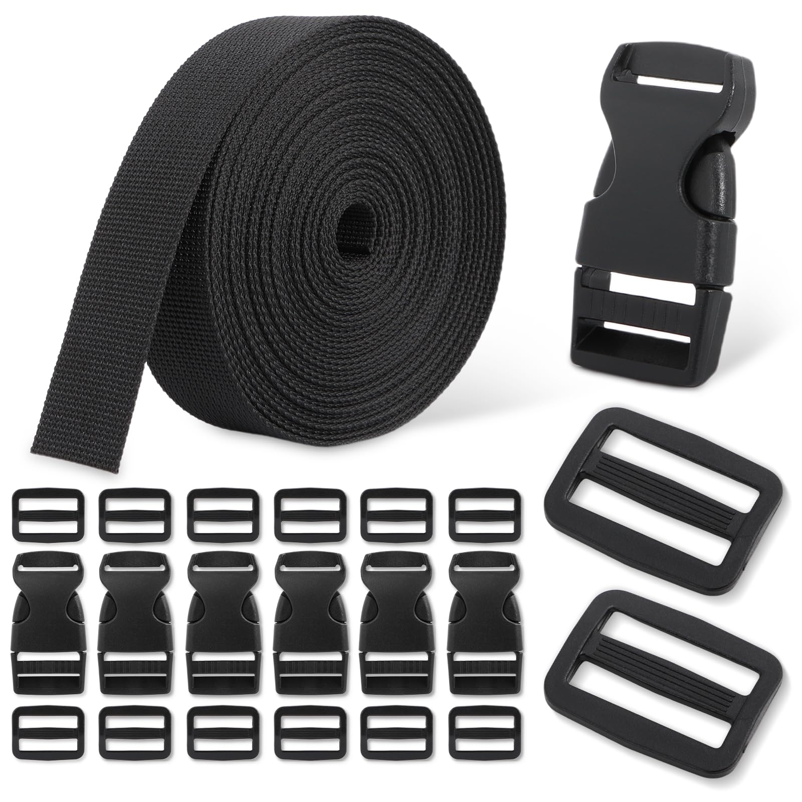 Adjustable Backpack Strap Set, Durable Polyester Webbing (exceeds Nylon), Includes 6 Quick-Release Buckles & 12 Sliding Clips, Shoulder Strap