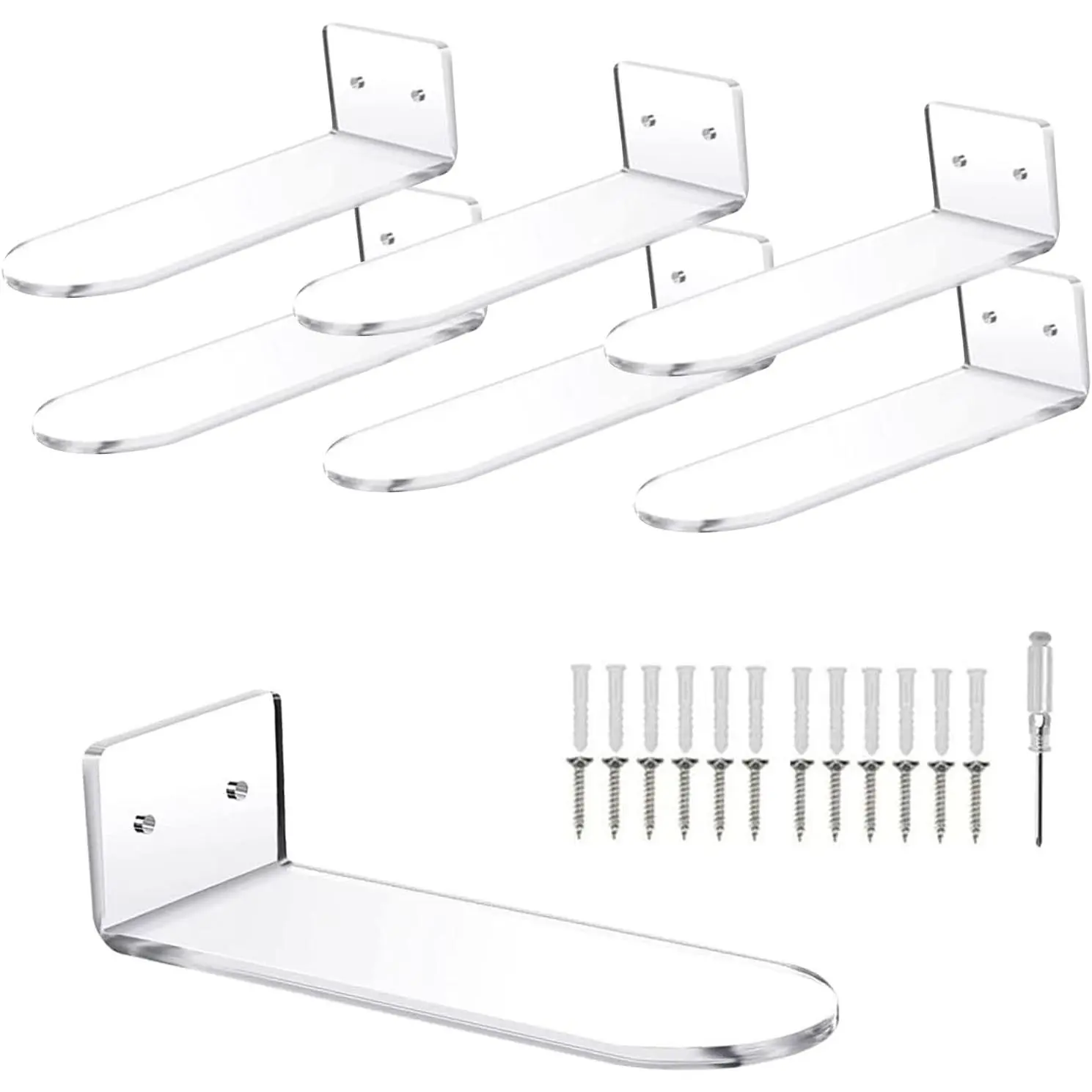 6 PCS Acrylic Floating Shoe Rack Wall Mount Display Shoe Rack Transparent Storage Rack for Home Use Sneaker Display Rack with Screws and Anchors