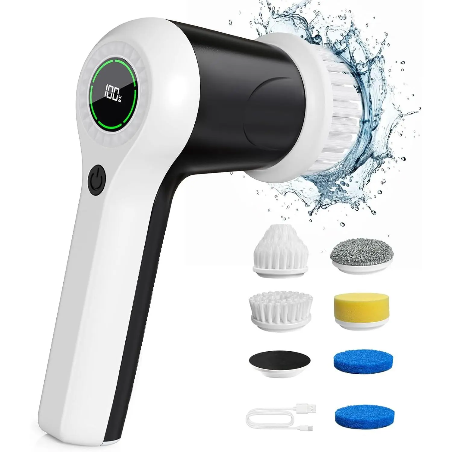Electric rotating brush, cordless shower brush with power indicator, 2-speed electric cleaning brush, equipped with 6 interchangeable brush heads, suitable for cleaning bathrooms/sinks/windows