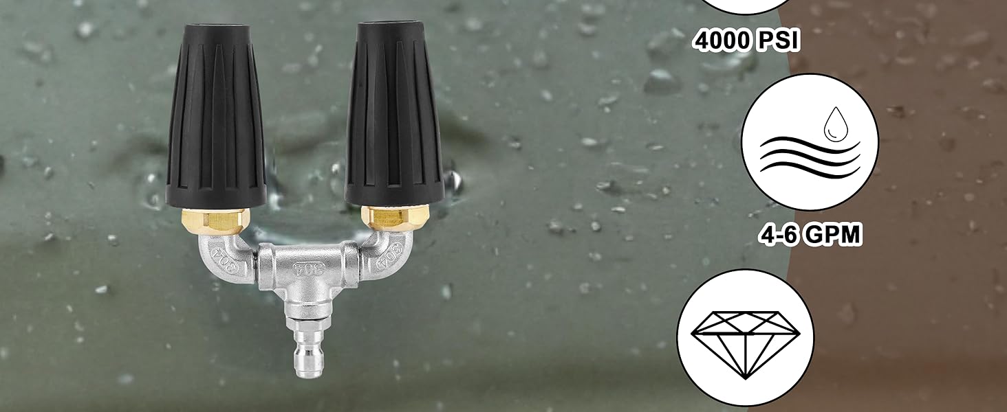 SUNDAY MIRTH Dual Turbo Nozzle Pressure Washer, 2.0mm Orifice Twin Turbo Nozzle, 360°   Rotating Power Washer Nozzle, 4-6 GPM, 4000 PSI, 1/4 Inch Quick Connector