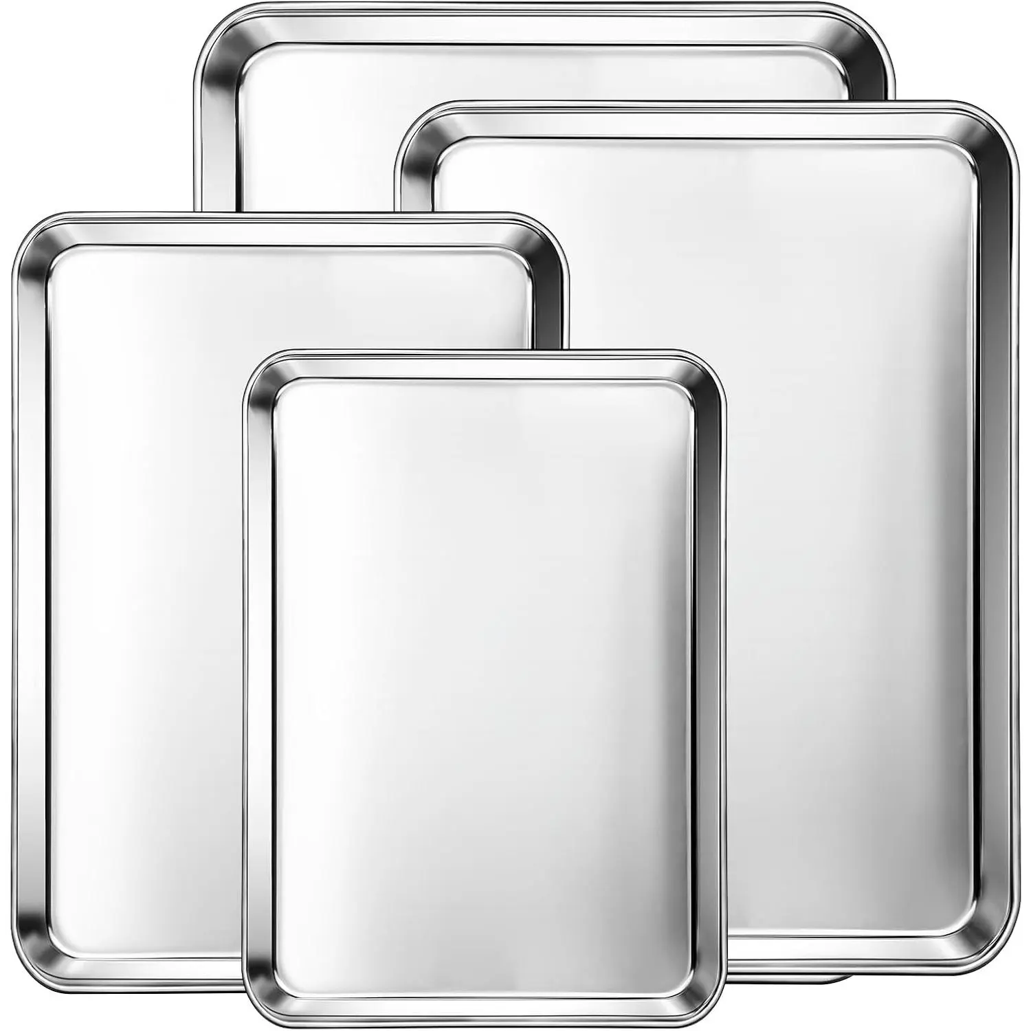 Baking Sheet Set of 4, Stainless Steel Cookie Sheets for Baking, 0.8mm Heavy Duty Nonstick Baking Pans, 9/10/12/16 Inch Baking Trays for Oven, Non Toxic & Mirror Finish & Easy Clean