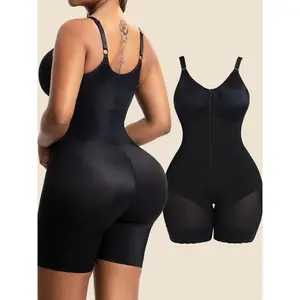 Front Zipper Shapewear Women Tummy Control Bodysuit Faja Colombiana Body Shaper With Zipper Crotch, Inner Hooks & Adjustable Straps