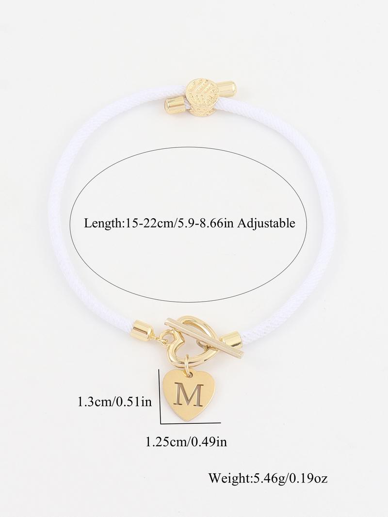 Heart & Letter Design Charm Bracelet, Fashionable Adjustable Rope Bracelet, Heart Shaped Bracelet for Women & Girls, Elegant All-match Fashion Jewelry for Daily Decor