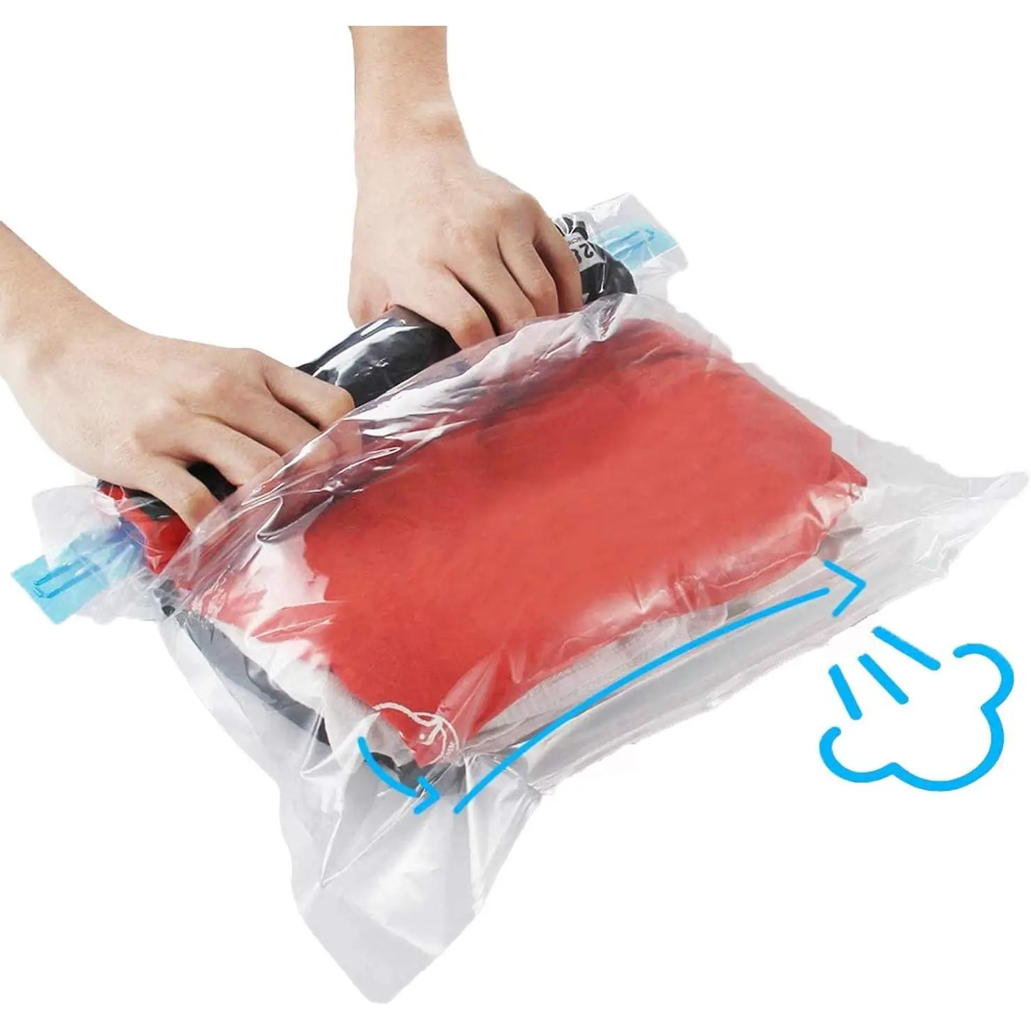 10Pack Travel Space Saver Bags (4 x S, 3 x L, 3 xL), Reusable Vacuum Travel Storage Bag, Saves 75% of Storage Space, Roll-Up Compression, No Need For Vacuum Machine Or Pump