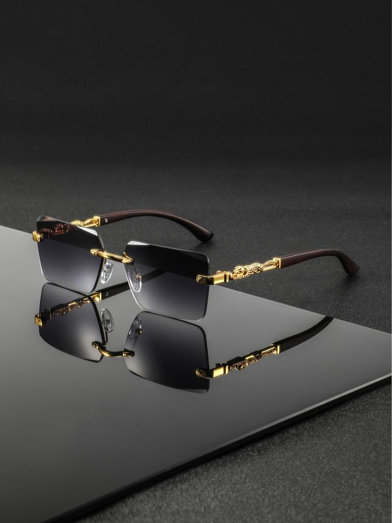 Men's Metal Square Frameless Retro Casual Glasses, High-End Elegant Versatile Design, Stylish Eyewear for Everyday Wear Classic Shades Tortoiseshell Sunglasses