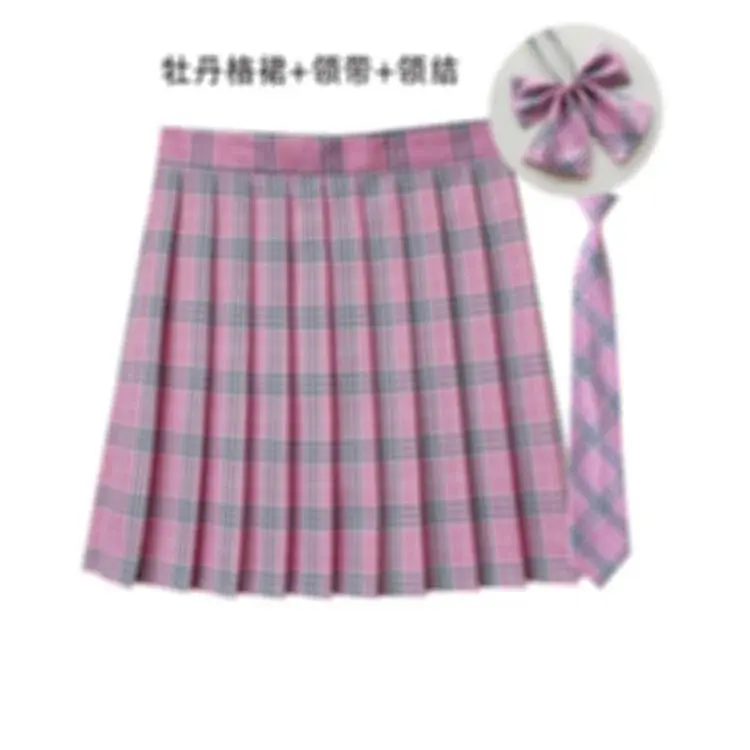Women High Waist Pleated Skirt Plaid Necktie Summer New Harajuku Preppy Mini A Line Japanese School Uniforms Girls Kawaii Skirt
