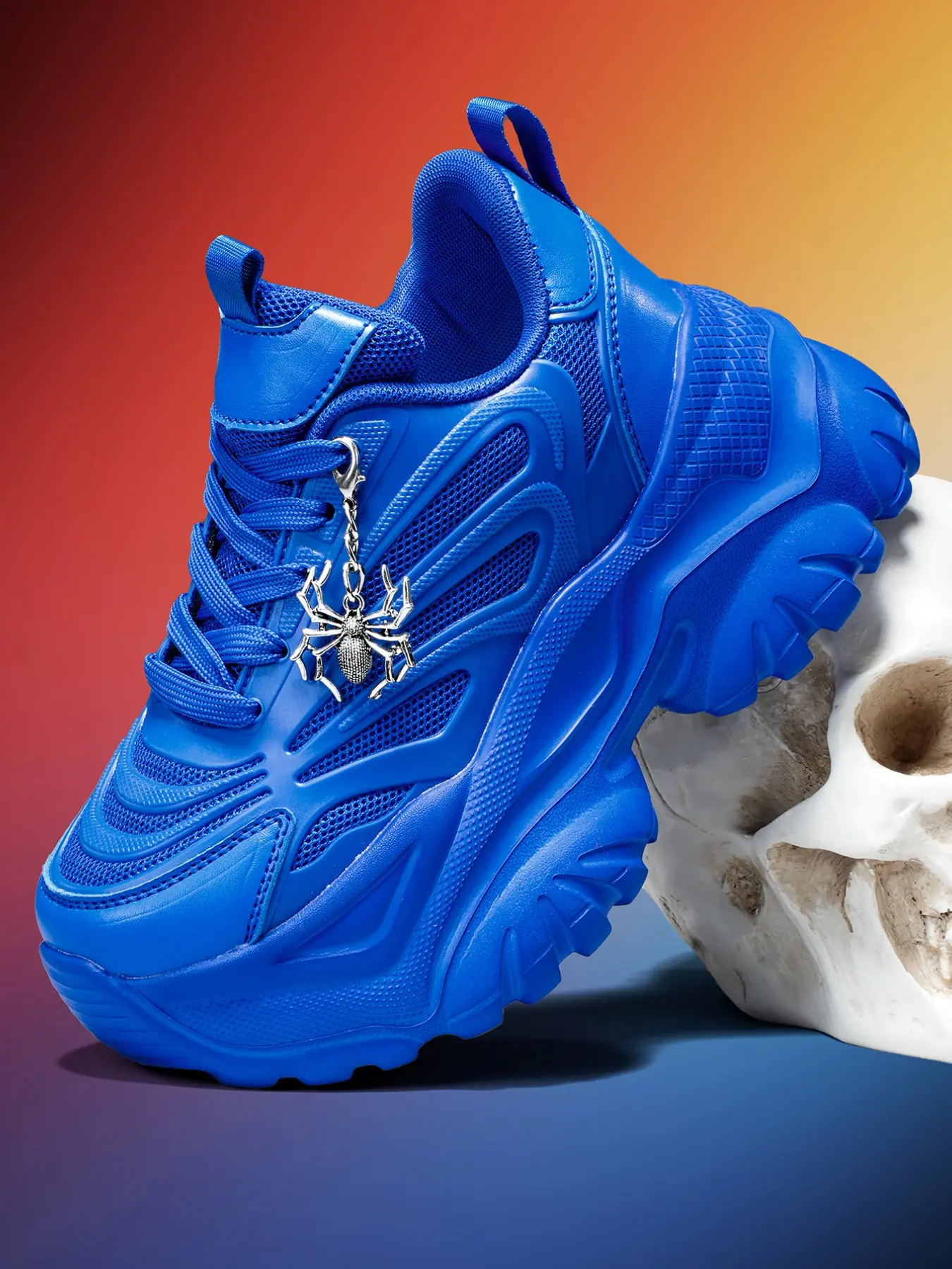 Women's Blue Lightweight Eva Shoes, Height-Boosting 7cm Thick Sole, Detachable Silver Color Spider Charm, Casual All-Season Footwear