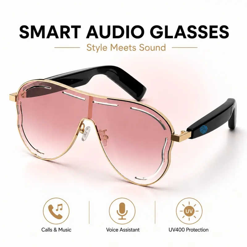 Smart Bluetooth Sunglasses 5.4 Open Ear Air Conduction Smart Touch Glasses Built in Mic Hands Free Call & Music Control Type C Fast Charging 4.5H Playtime 168H Standby Anti UV Blue Light Filter Lens Sweatproof Water Resistant Comfort Fit Fashion
