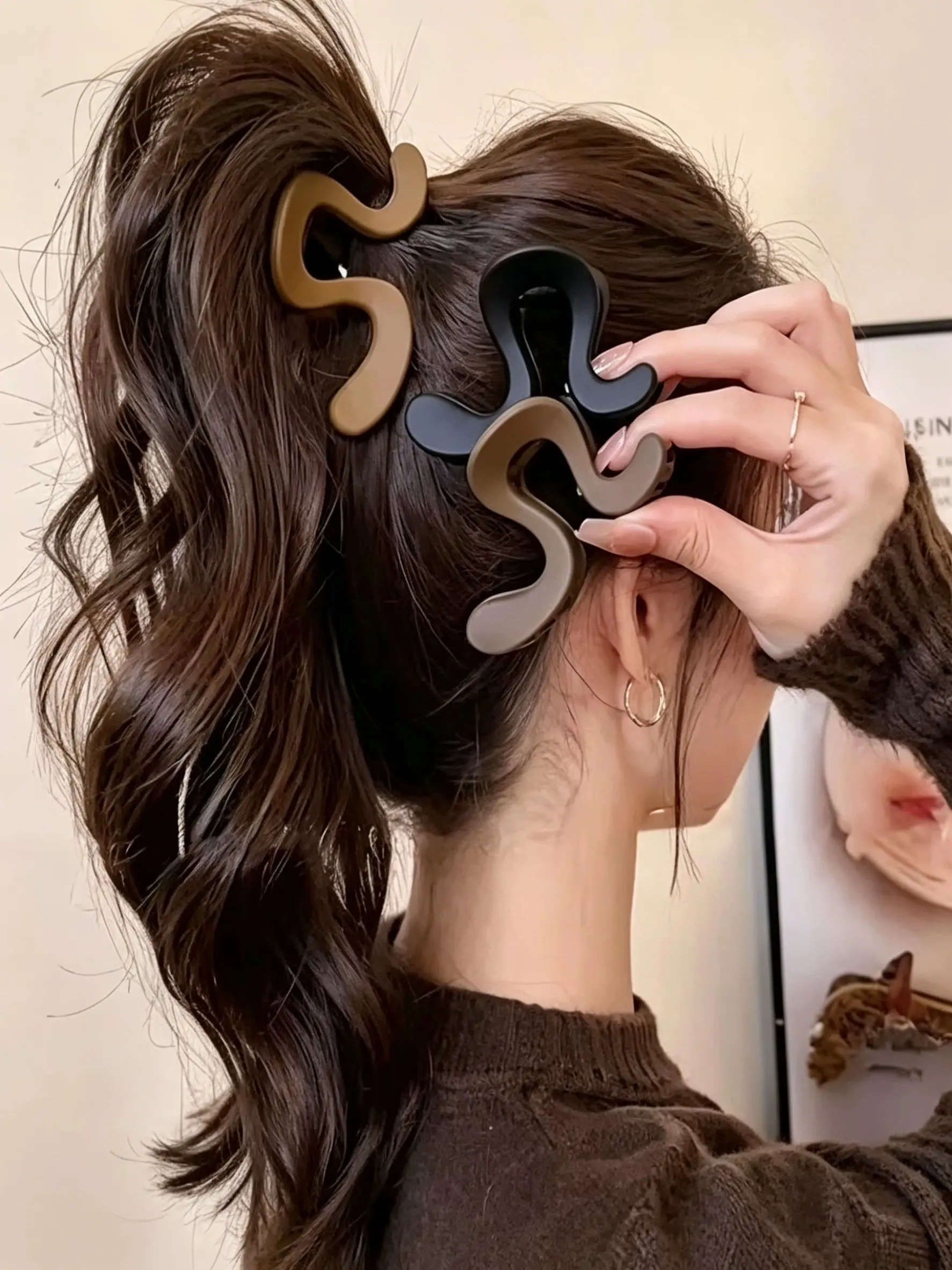3pcs Irregular Geometric High Ponytail Clips, Elegant and Simple, Enhance Your Ponytail, Matte Color, Perfect for Daily Use, Fashion Hair Accessories, Hair Style Accessory