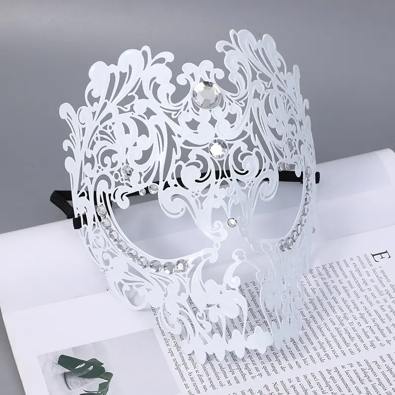 High-end iron art metal diamond mask for Halloween, electroplated gold, silver and rose gold with diamond inlay, masquerade ball props