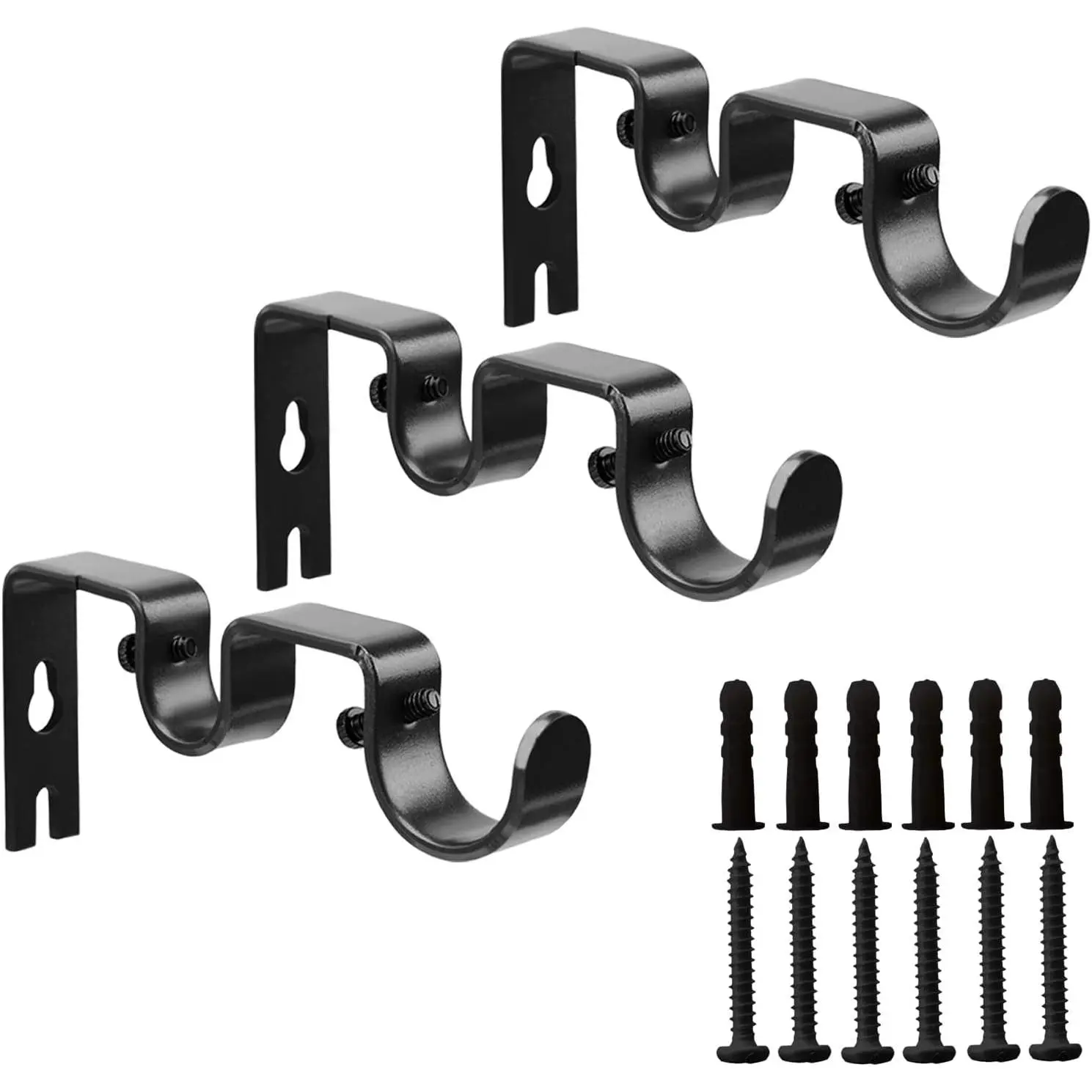 Double Curtain Rod Bracket,3 Pack Metal Curtain Rod Holders for Wall,Sturdy Curtain Rod Brackets for 1 Inch Curtain Rod,Black Wall Mounted Curtain Rod Hooks for Bedroom Living Room Patio