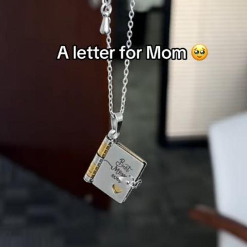 Best Mom Ever Book Necklace - Personalized 6-Page Engraved Pendant with Hidden Messages, Openable Flip Design | Adjustable Silver & 18k Gold Jewelry | Perfect Mother's Day, Birthday, Memorial Gift for Mom - A Timeless Love Letter Close To Her Heart