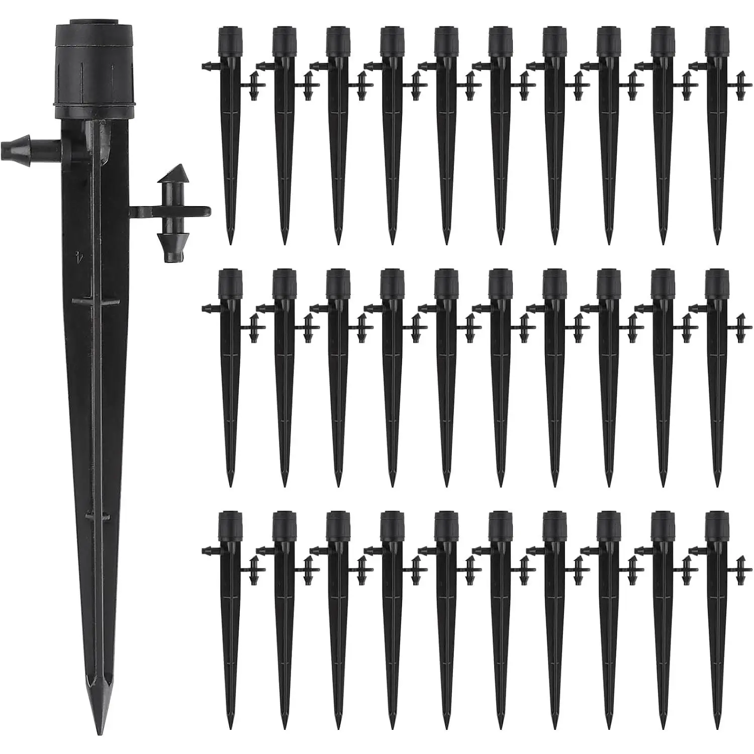 30 count Drip Irrigation Emitters, Adjustable 0-20 GPH Drippers with Stake, 360   Sprinkler Heads for 1/4 Inch Tubing, Garden Lawn Flower Bed Watering System, Easy Installation ﻿