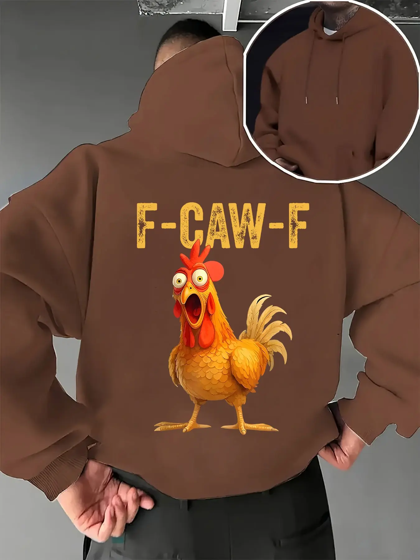 Funny Rooster Print Hoodie, Loose Fit Casual Sweatshirt, Drawstring Hat Pocket, Comfortable Streetwear for Men and Women