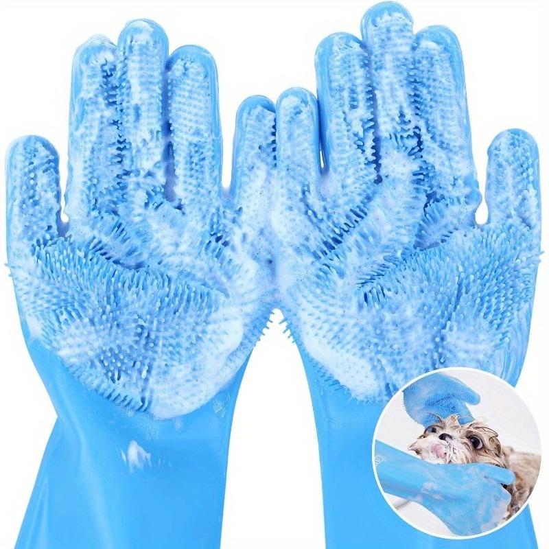 Pecute Pet Grooming Gloves, suitable for dogs and cats - Heat-resistant silicone bath gloves, high-density bristles, anti-slip hair removal gloves, used for hair removal and massage, waterproof dog and cat grooming set (blue)