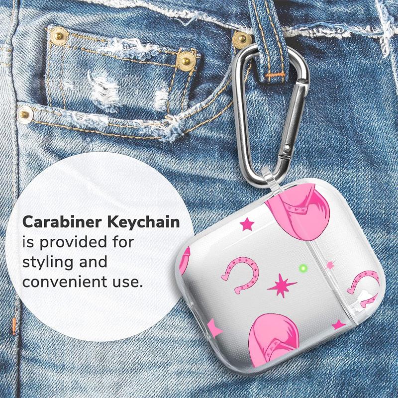 Pink Cowboy Dream Pattern TPU Soft Protective Case for Apple AirPods 4/3/2/1/Pro/Pro2 Transparent Earphone Cover with Keychain Attachment