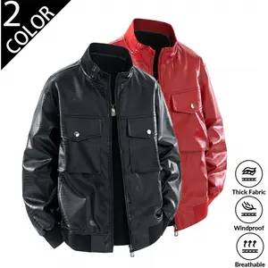 2026 New Spring Autumn Winter Men's Crocodile Texture PU Leather Stand Collar Moto Jacket, Windproof Thick Breathable Biker Coat, Multi Pocket Zip Up Casual Faux Leather Outerwear, Trendy Streetwear Outfit for Daily Travel Party Commute
