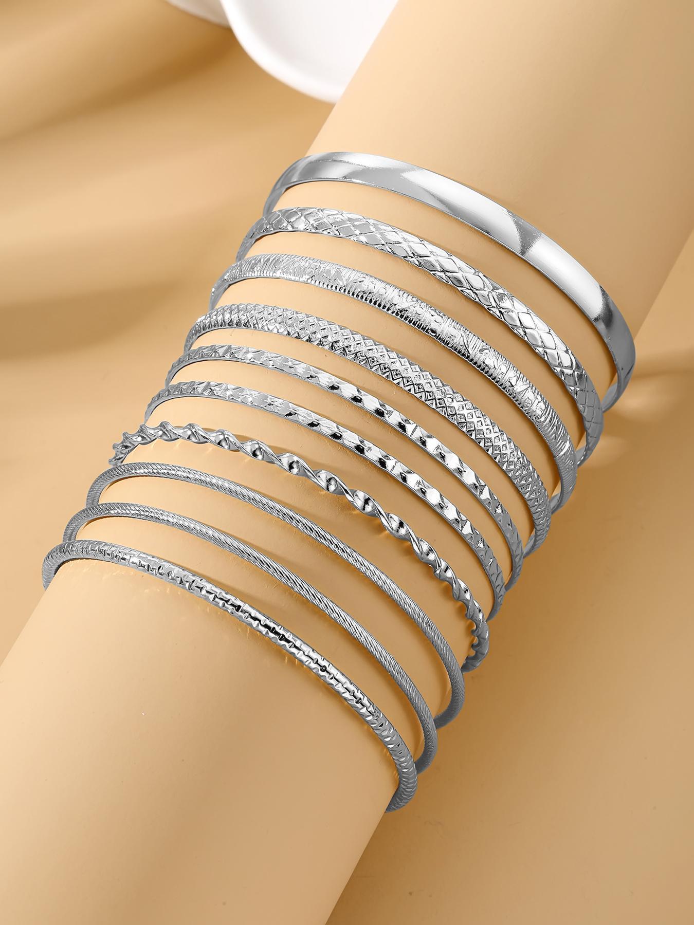 Fashionable Casual Plain Alloy Bangle, Vintage Bracelet for Women, Pretty Bracelet, Elegant Jewelry for Party, Daily Decor, Trendy All-match & Exquisite Jewelry for Gift, Stackable Bracelets, Cable Bangle Set, Stacking Bracelet
