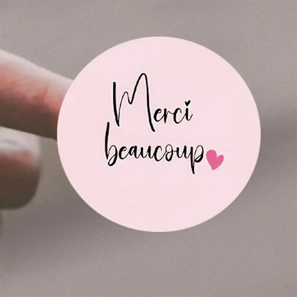 72 Merci Stickers, French 'thank You' Heart Design, Elegant and, Perfect for Business, Parties, Weddings, Gifts, Transparent Adhesive