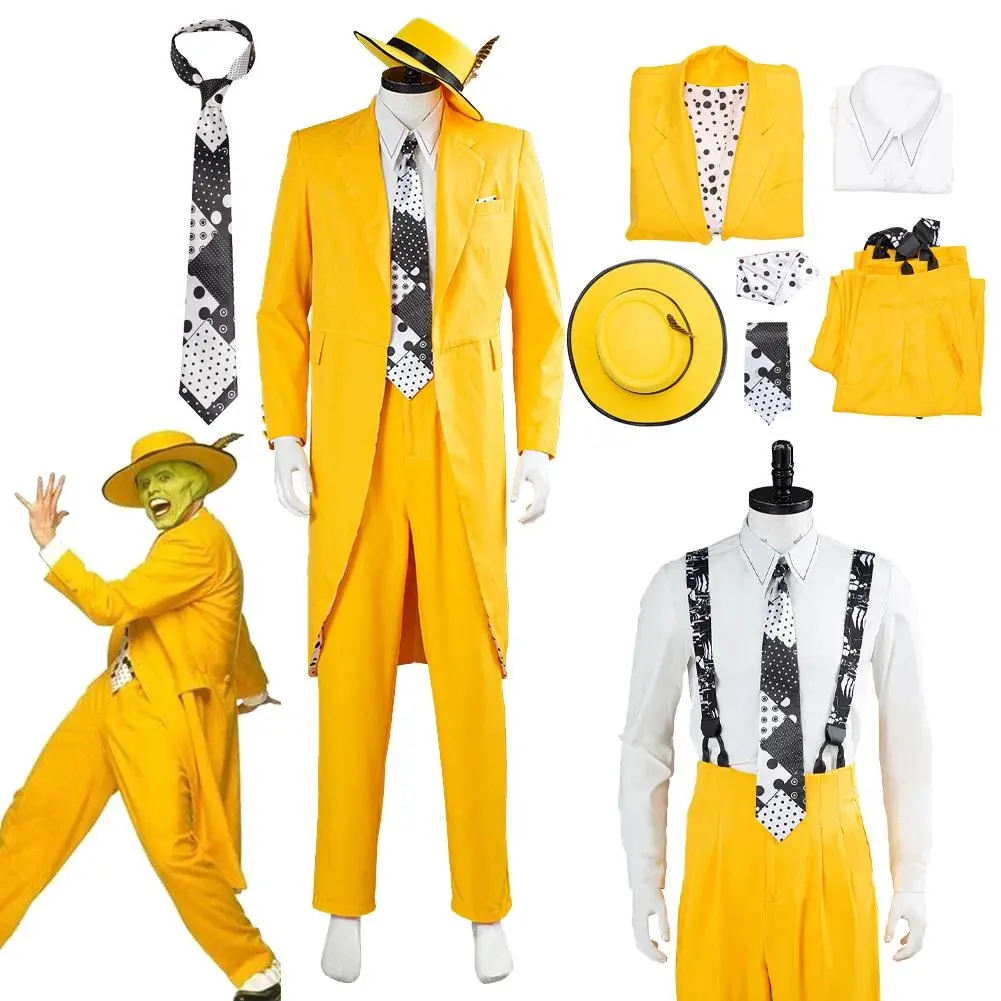 Jim Cosplay Carrey Fantasy 1994 Movie The Mask Tie Costume Disguise Men Cosplay Outfits Suits Roleplay Fantasia Male Halloween