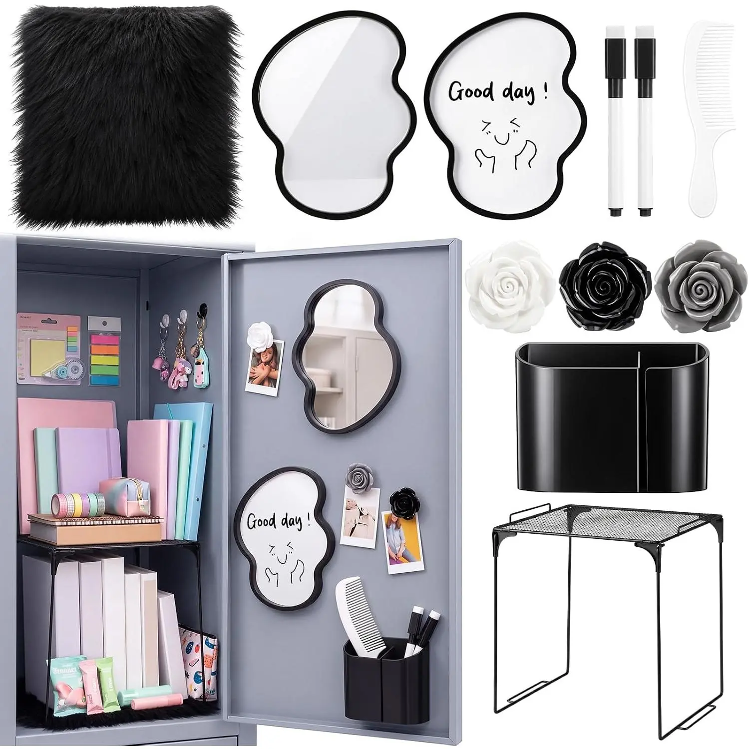11 count Locker Accessories Kit, Locker Organizer for School,Black