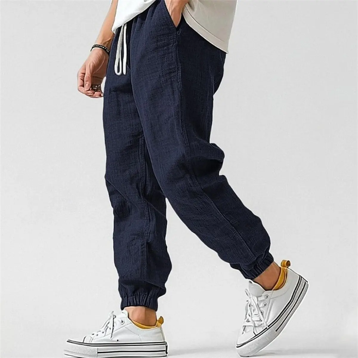 Men's Fashion Linen Jogger Pants, Breathable Comfortable Loose Fit, Drawstring Adjustable, Casual Summer Wear, Casual Fashion Trousers