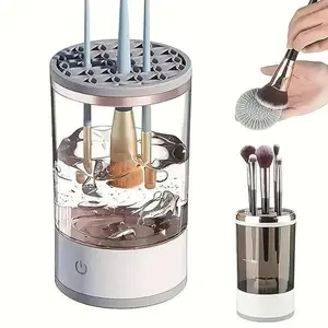 Makeup Brush Cleaner Machine,Automatic Cosmetic Brush Cleaner All Types,Portable Compact Design for Travel Home Use Tool Deep Cleans,white