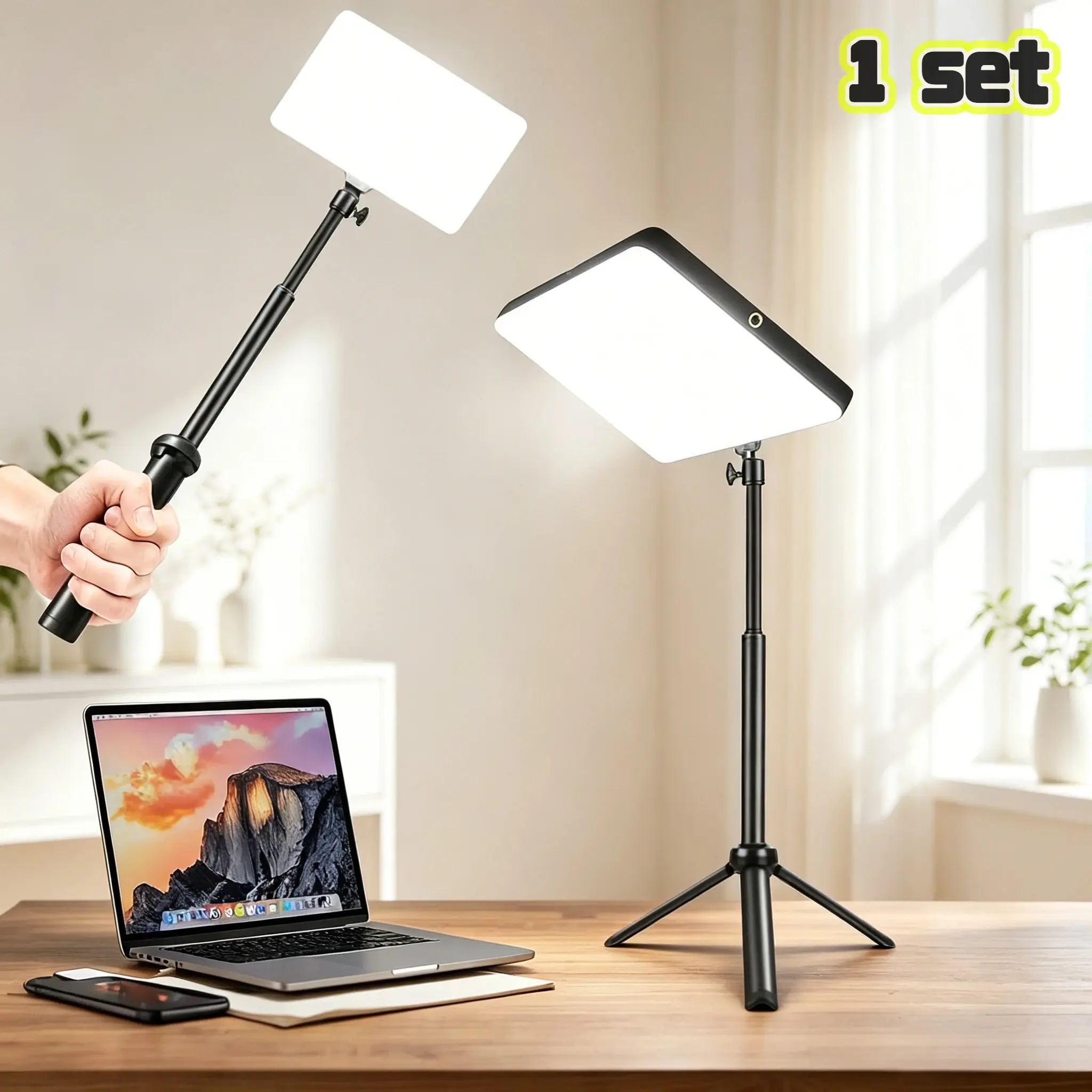 10 Inch Square LED Light Kit with Tripod, Adjustable Brightness, 3 Color Temperatures, Ideal for Live Streaming, Vlogging, Video Conferencing