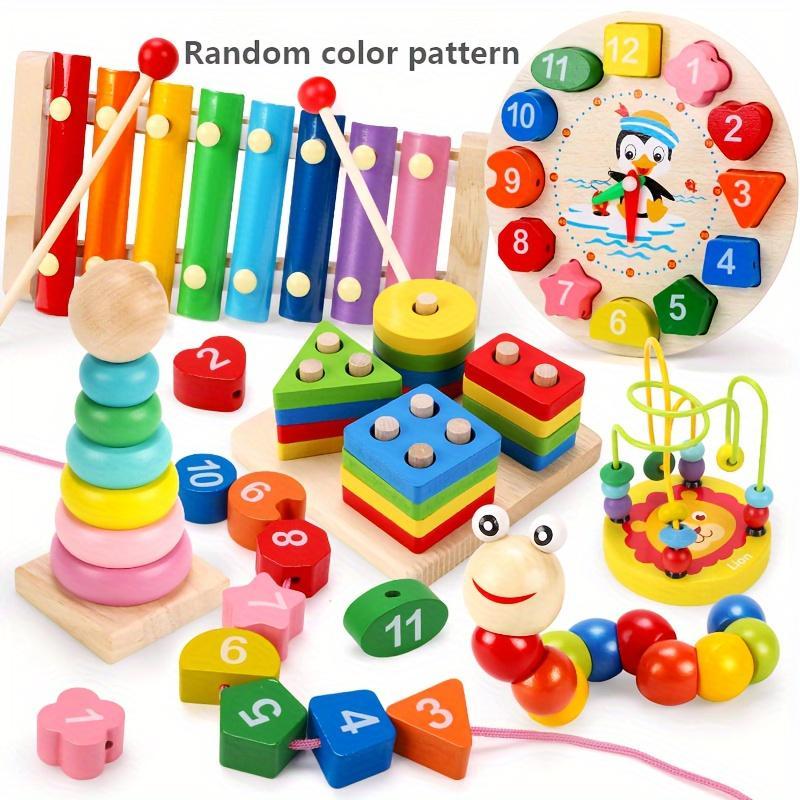 Wooden Montessori Toy Set, Wooden Block, Stacking Blocks, Early Education Kit for Kids, Cognitive & Music Learning, Teaching Aids, Christmas Gift, Unisex