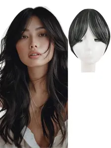 Clip-on Side-swept Bangs, French-style Bang Hairpiece, Volume-boosting Hair Clip, Women's Wig, Forehead Hair Replacement Piece, Synthetic Wig, 3d Center Part, Natural Appearance, Synthetic Clip on Hairpieces, Suitable for Parties and Everyday Wear.