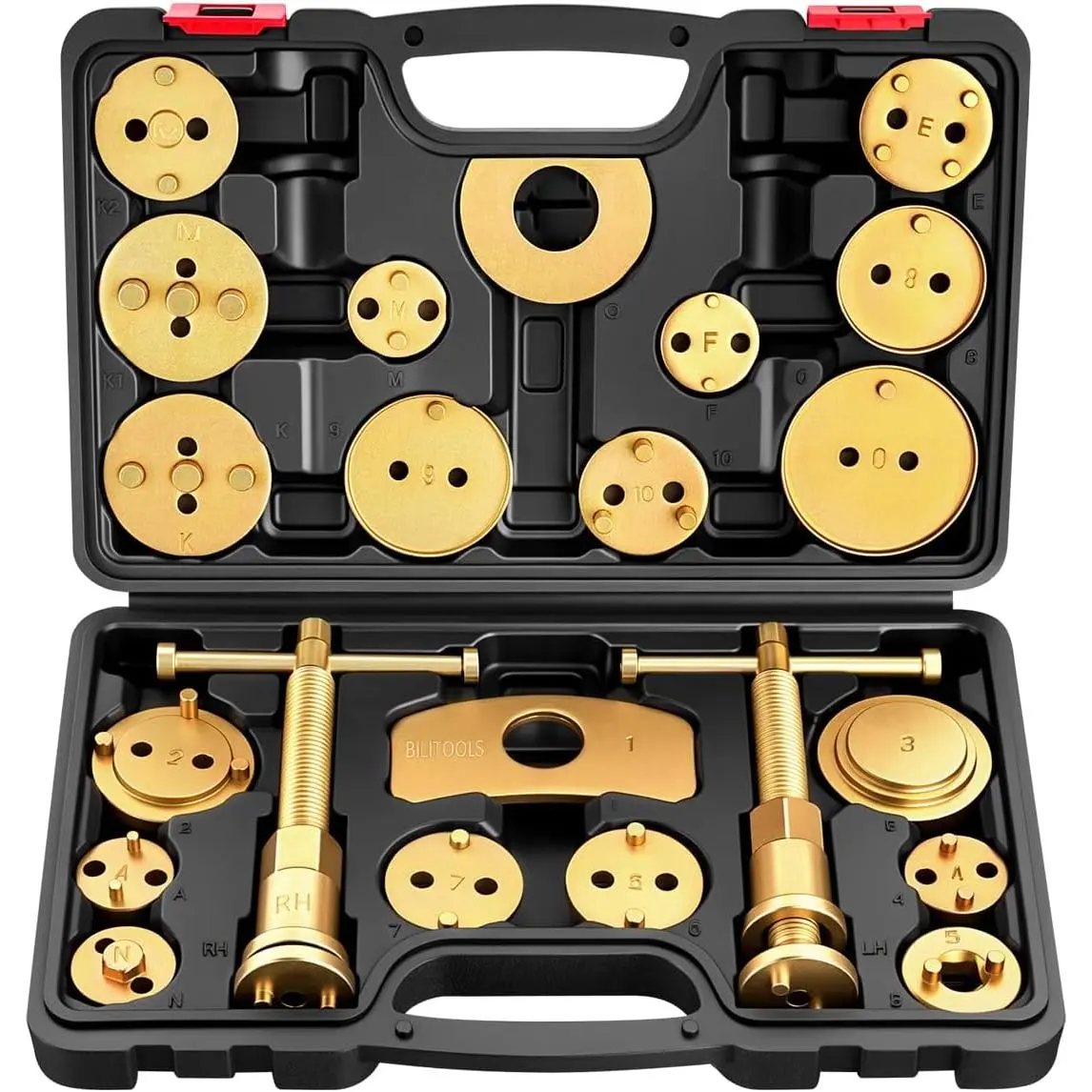 Brake Caliper Compression Tool, 22-Piece Heavy Duty Disc Brake Caliper Piston Rewind Wind Back Tool with 18 Adapters