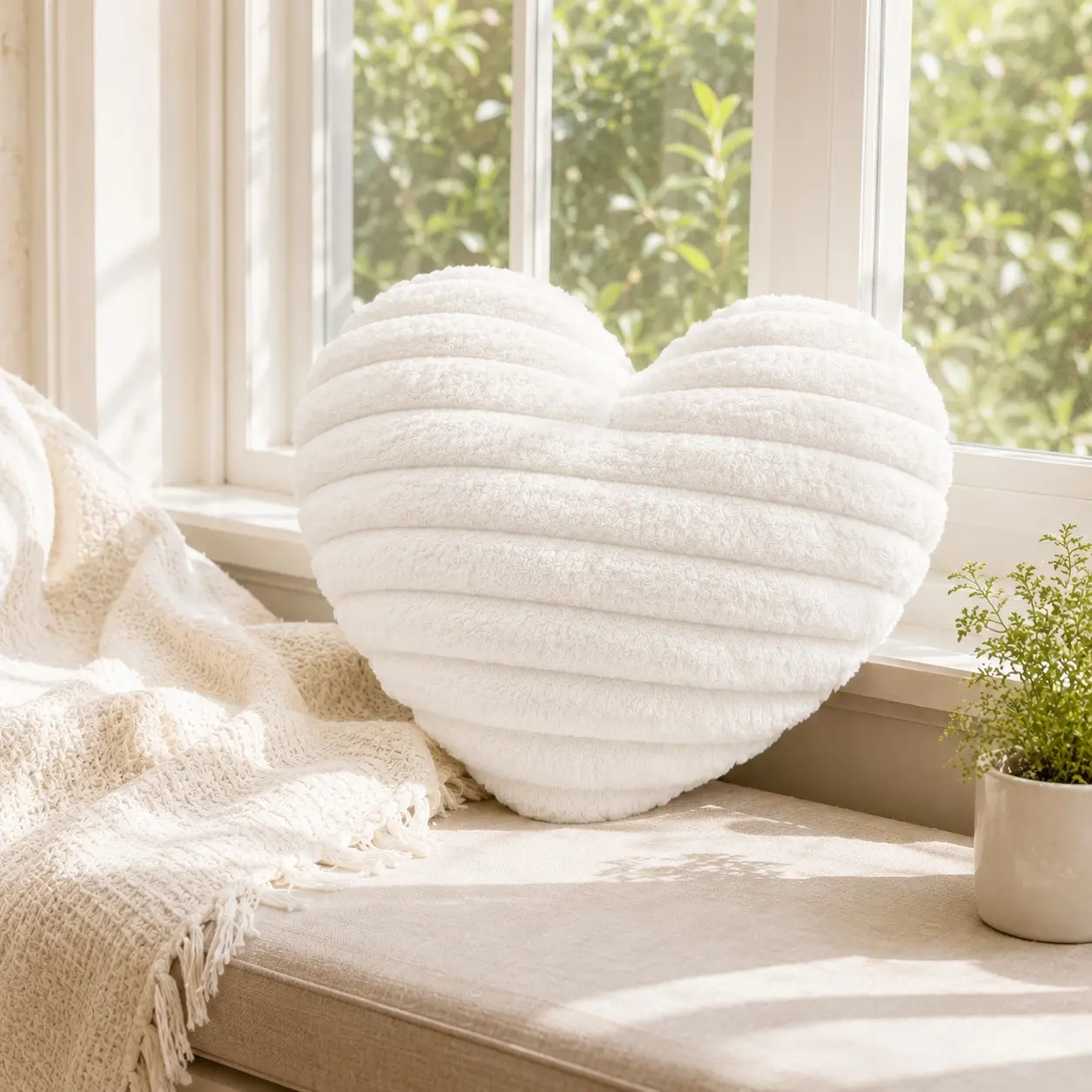 Plush Heart-Shaped Pillow with Inner Core, Soft Fuzzy Material, 40x45cm, Ideal for Sofa and Bedroom Decor, Enhances Home Ambiance