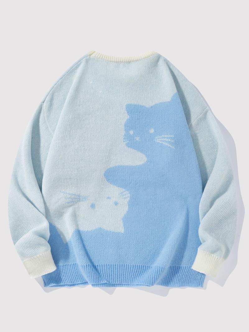 #Springfresh Love Men's Cartoon Cat Jacquard Round Neck Sweater Loose Casual Long Sleeve Knitted Sweater Autumn/Winter Fashion Men's Knitted Sweater Daily Wearing Pullover Top Same Style for Men and Women Party Leisure Halloween Academy Style Work Outdoor #Springfresh Love Men's Cartoon Cat Jacquard Round Neck Sweater Loose Casual Long Sleeve Knitted Sweater Autumn/Winter Fashion Men's Knitted Sweater Daily Wearing Pullover Top Same Style for Men and Women Party Leisure Halloween Academy Style Work Outdoor