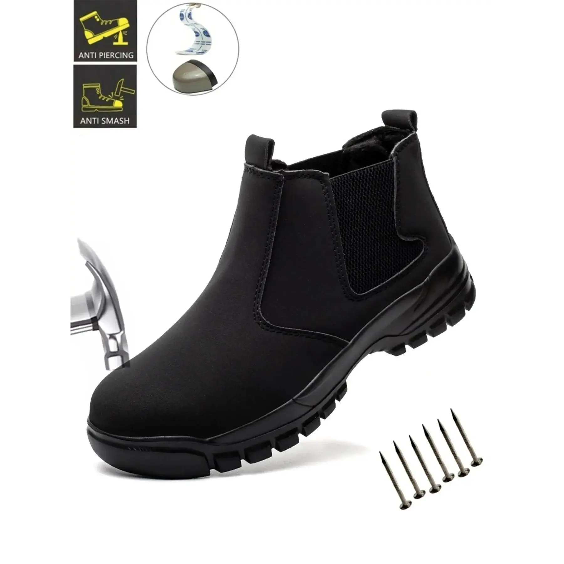 Steel Toe Work Boots Men-on Boot, Men's Industrial & Construction Shoes, Footwear, Waterproof Worker Boots, Waterproof, Lightweight, Comfortable, Anti-Punctur Anti-smash Non-Safety Shoes, Durable Steel Toe, Leather Work Boots