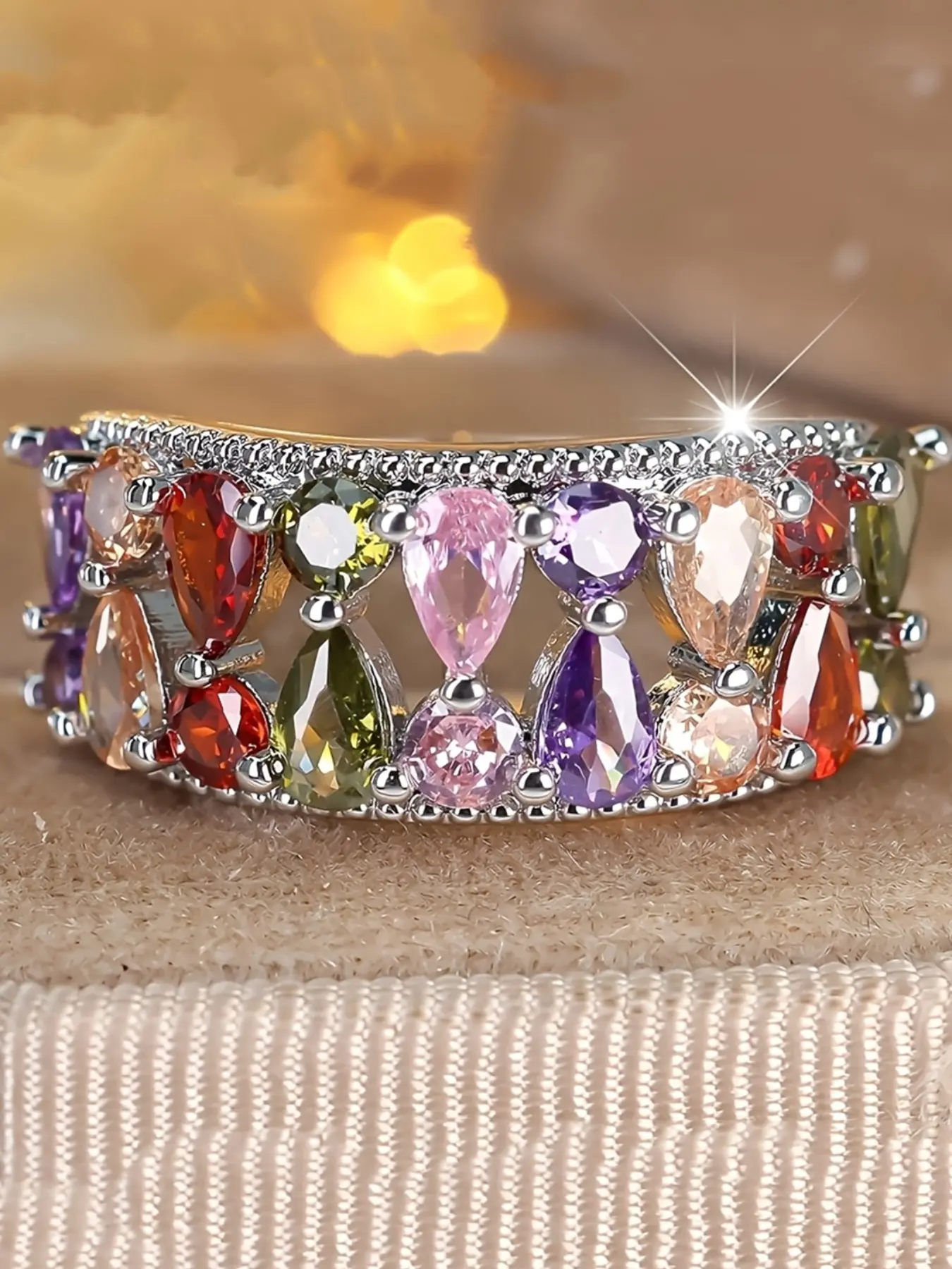 Fashion Waterdrop Infinity Rings for Women and Man Multicolor Rhinestone Decor Delicate Jewelry Perfect for Engagement Weddings Party, Daily Wear Anniversary Gift for Her