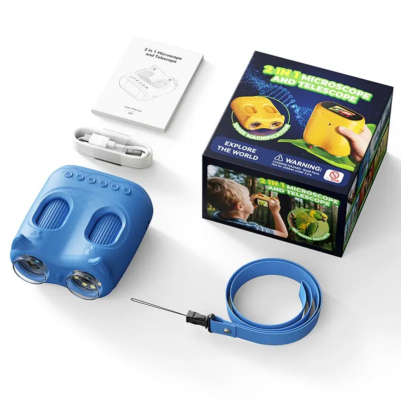 Portable Combo Kids Telescope and Microscope, 1000x Magnification, Manual Focus, Type-C Powered, Stem Educational Tool, Gift for Ages 3+