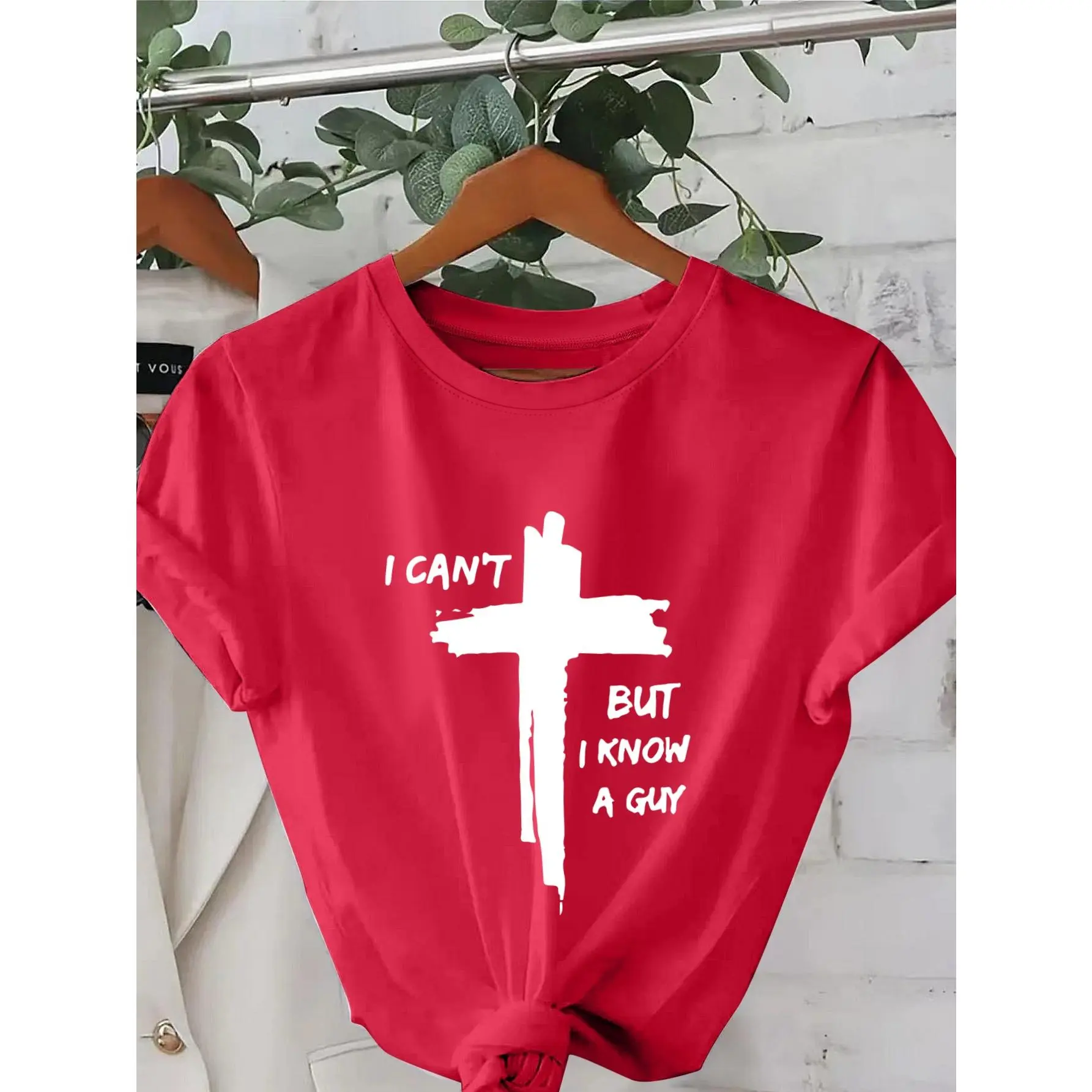 Women's 100% Polyester Christian Sports Top - Light Grey Round Neck Cross Print Casual Wear, Bold Text, Standard Fit, Soft, Machine Washable All-Season Religious Apparel