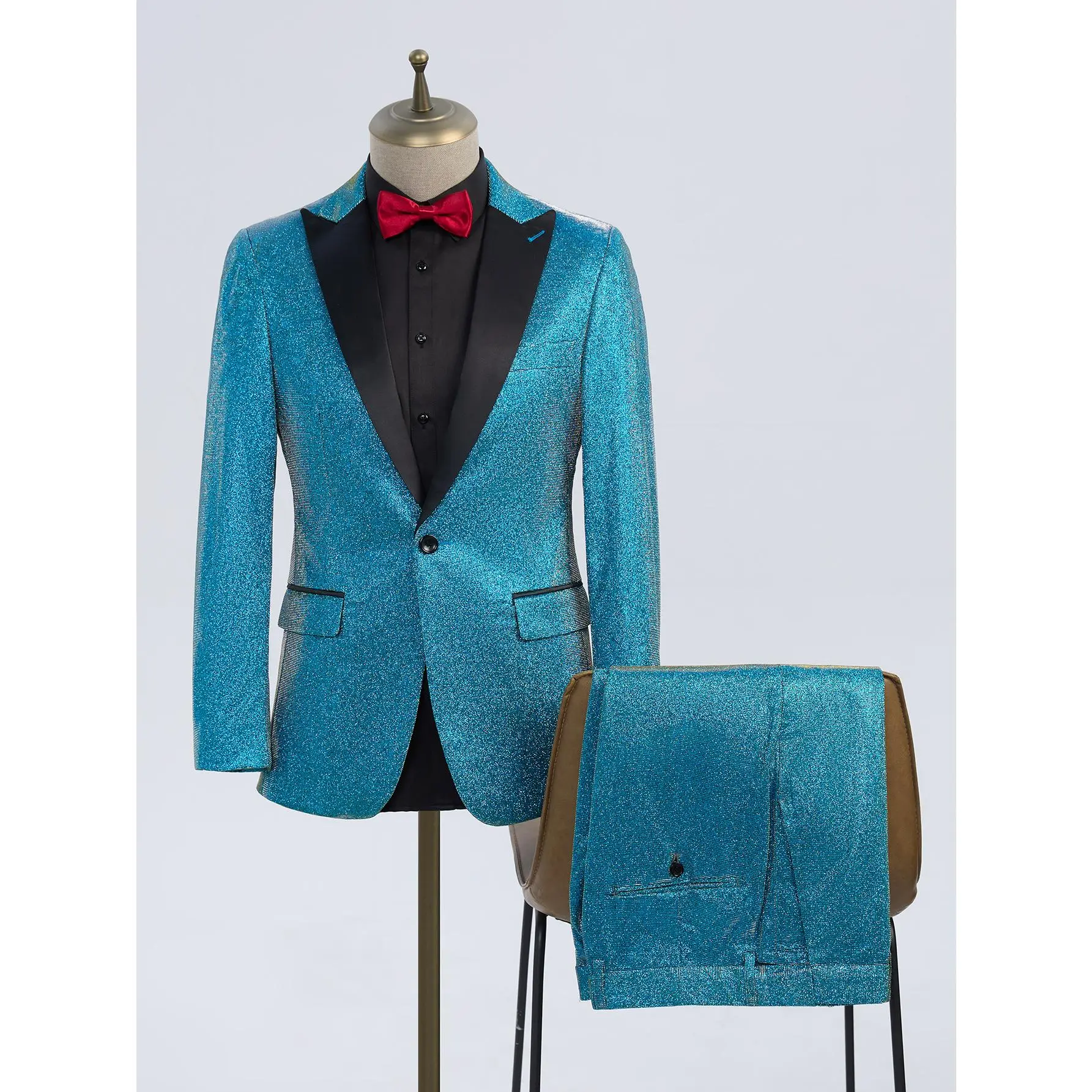 Men Sparkly Glitter Suit Set | Sequin Tuxedo Blazer + Pants | Shawl Lapel Slim Fit Party Wedding Prom Outfit | Night Club Stage Look