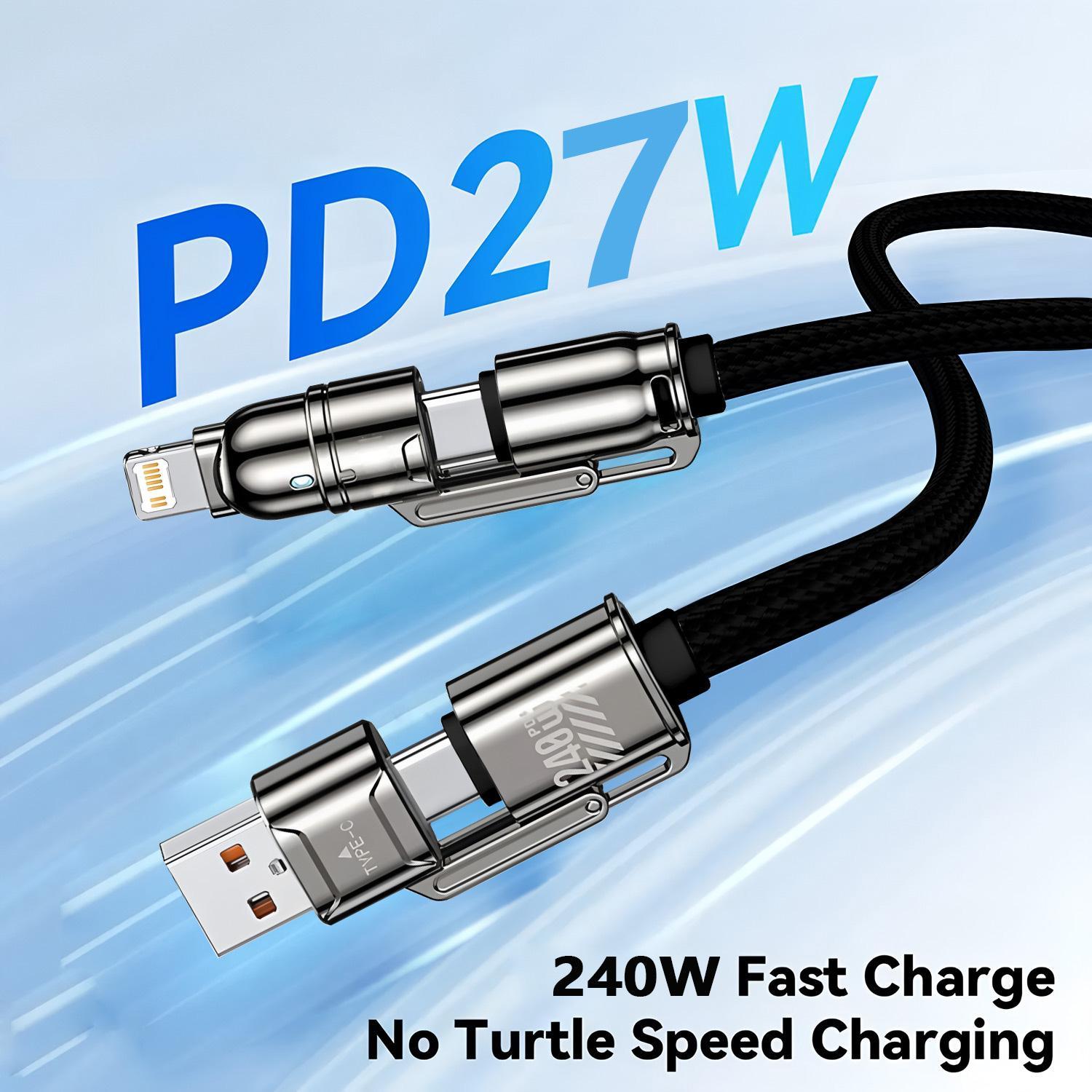 240W 4-in-1 Fast Charging Data Cable, Multifunction Cellphone Charging Cable Compatible with Type-C & iOS Devices, Phone Accessories #GLOBAL PICKS 240W 4-in-1 Fast Charging Data Cable, Multifunction Cellphone Charging Cable Compatible with Type-C & iOS Devices, Phone Accessories #GLOBAL PICKS