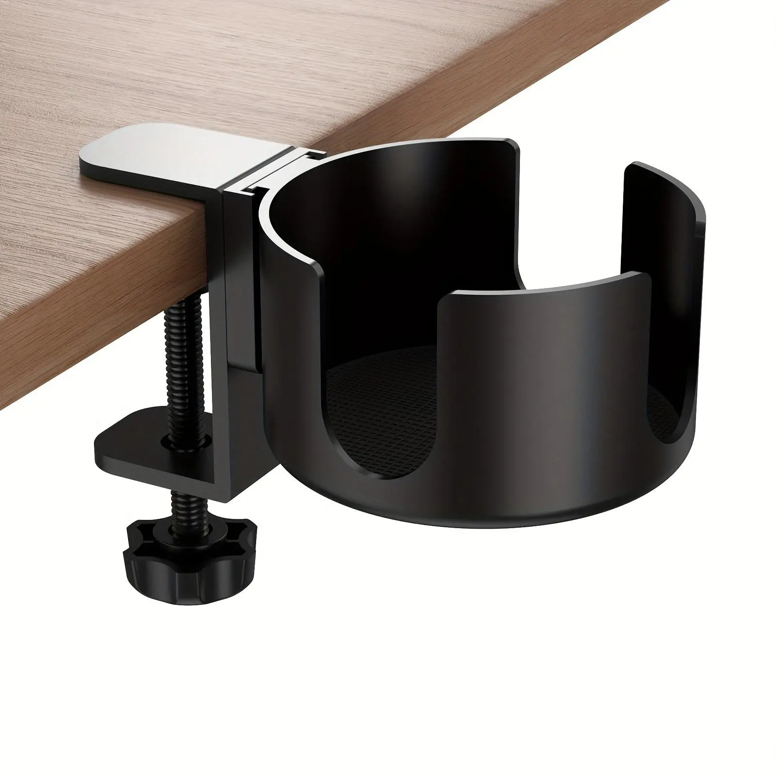 Polished Aluminum Desk Cup Holder Clamp - Round Spill-Proof Clamp Desk Drink Holder - Metal Pen Organizer - Universal Compatible, Screwless Installation Desk Accessories