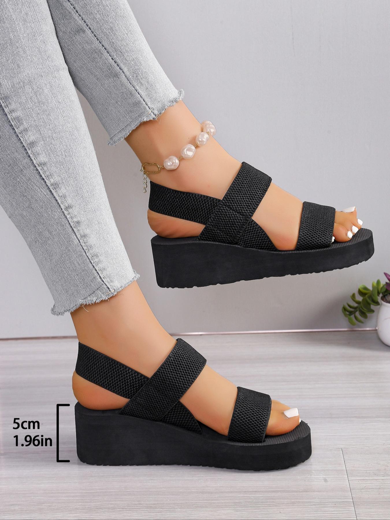 Women's Fashionable Plain Color Platform Sandals, Casual Comfortable Slingback Sandals for Summer, Female All-match Round Toe Sandals for Daily Wear, Walking Shoes
