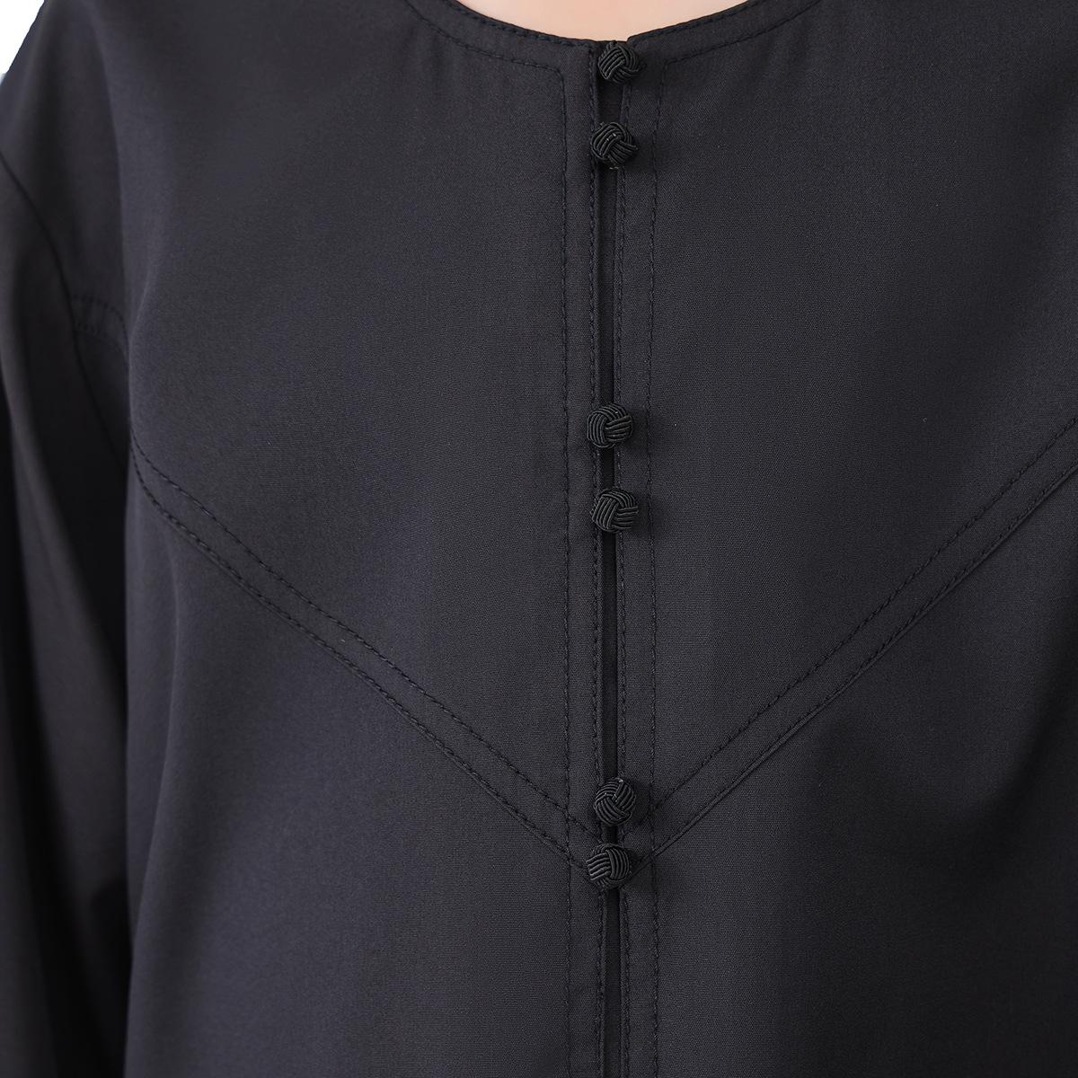 Boys' Solid-Color Buttoned Robe - Polyester-Blend Fabric for Daily Casual Wear Long Sleeve Arabic Boys Thobe