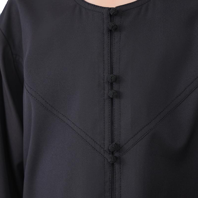 Boys' Solid-Color Buttoned Robe - Polyester-Blend Fabric for Daily Casual Wear Long Sleeve Arabic Boys Thobe