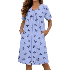 Zipper Robes for Women Short Knit Bathrobes Lightweight Knee Length Housecoat with Pockets Nightgown S-3XL