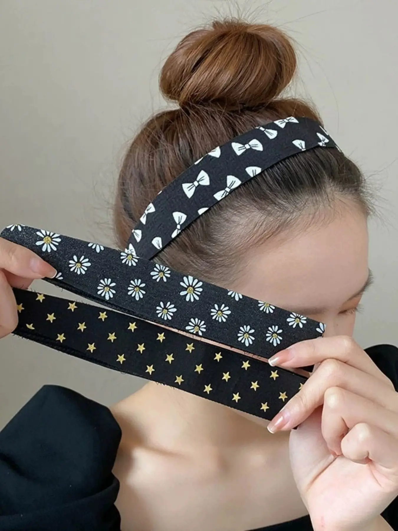 Knitted yarn same style adhesive hairband magic tape hair tape bangs tape magic tape for bathing