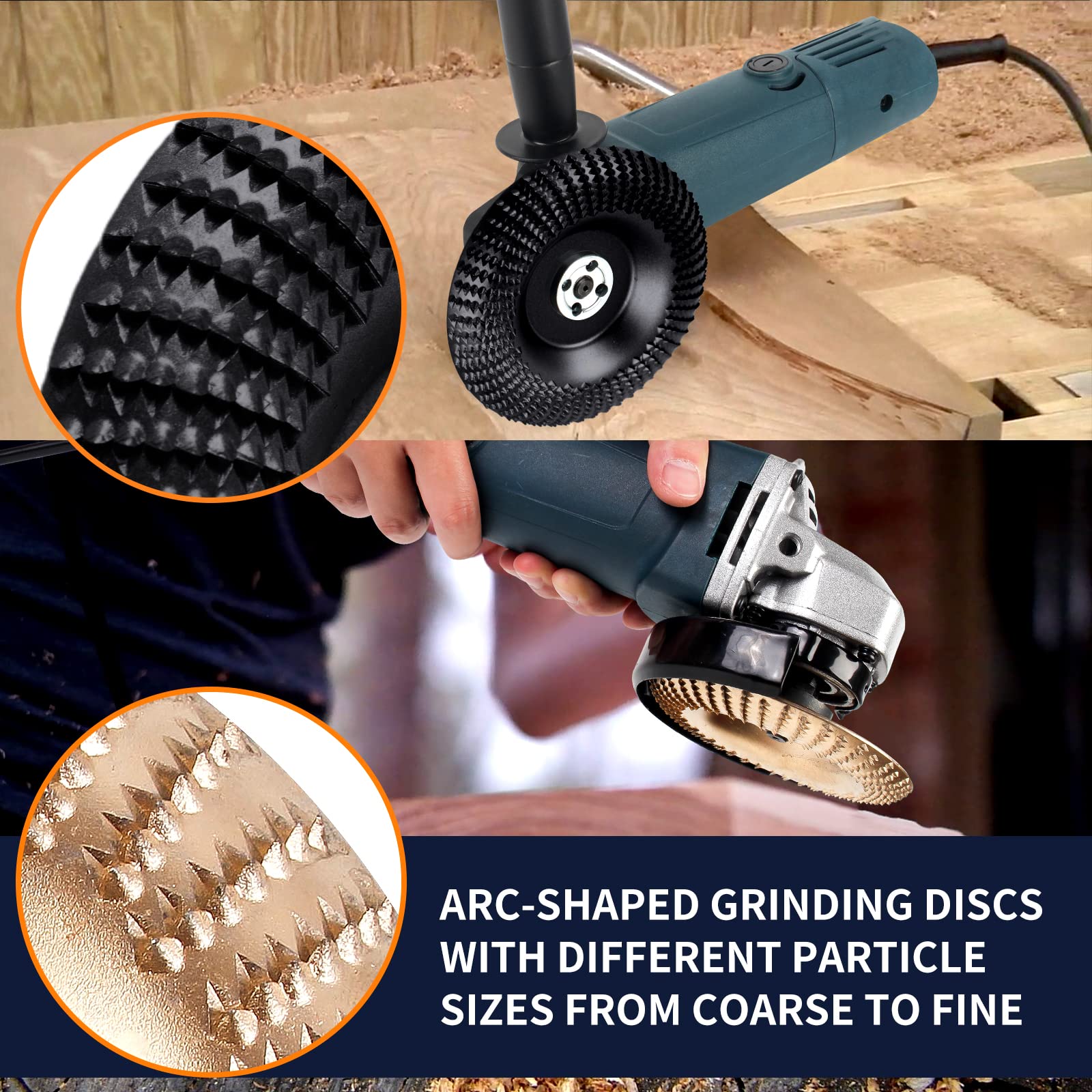5PCS Angle Grinder Wood Carving Disc Set, with 5/8 inch Arbor 4 and 4 1/2 Angle Grinder Attachments , Stump Grinder Tool Grinding Wheel Shaping Disc for Wood Cutting, Grinder Cutting Wheel