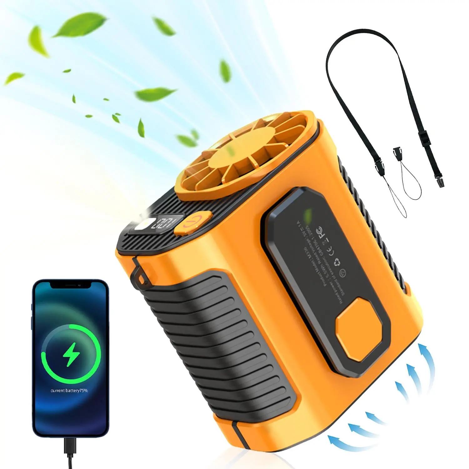 5000mAh Portable Waist Fan, Rechargeable Wearable Cooling Fan, 10-Speed Power Bank Fan with LED Light, Personal Clip Fan for Outdoor Work, Camping, Hiking, Travel & Fishing #SummerVibes