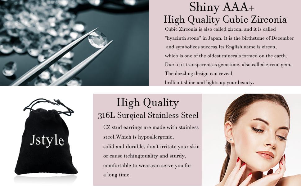 Jstyle 12Pairs Stainless Steel Round Clear Cubic Zirconia Pearl Stud Earring for Women CZ Earrings 3-8MM Jstyle 12Pairs Stainless Steel Round Clear Cubic Zirconia Pearl Stud Earring for Women CZ Earrings 3-8MM