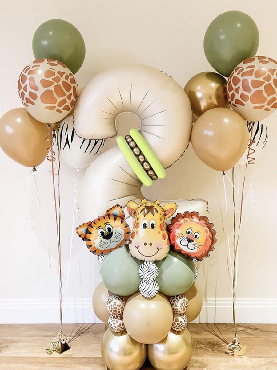 40 pieces new jungle retro animal balloons for kids birthday number 12345  party decoration set with digital columns Tiger Lion